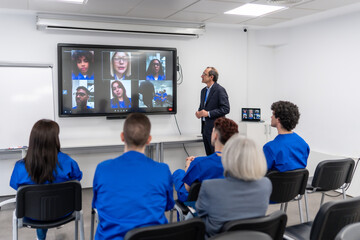 Medical students attending healthcare training during online video conference © unai