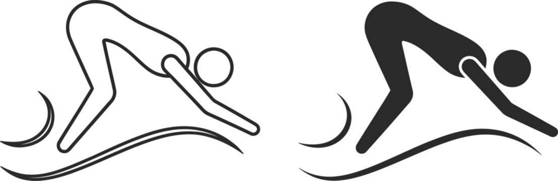 Two swimmers dive into water with streamlined bodies in motion