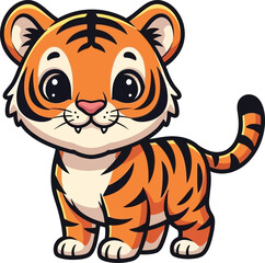 Fototapeta premium Cute baby tiger cartoon illustration big eyes adorable character design