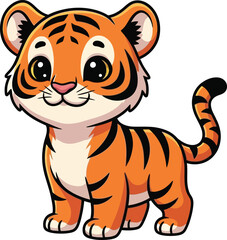Fototapeta premium Adorable baby tiger cartoon character big eyes cute illustration