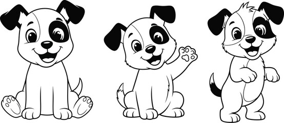 Obraz premium Cute puppy cartoon line art set adorable dogs coloring illustration
