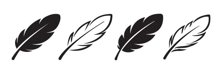 Feather icon set. Black and line bird feather silhouette, Flat vector illustration, Transparent PNG © VectorPlanet