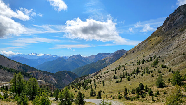 Mountain landscape along the Route des Grandes Alpes near Col d&rsquo;Izoard, French Alps, Hautes Alpes, France, Europe.