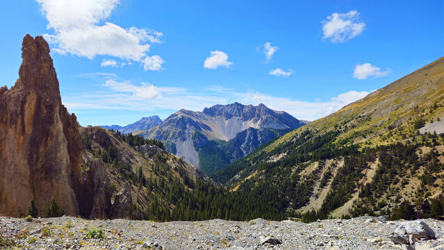 Mountain landscape along the Route des Grandes Alpes near Col d&rsquo;Izoard, French Alps, Hautes Alpes, France, Europe.