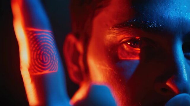 Mysterious Man with Intense Eyes: Red Lighting