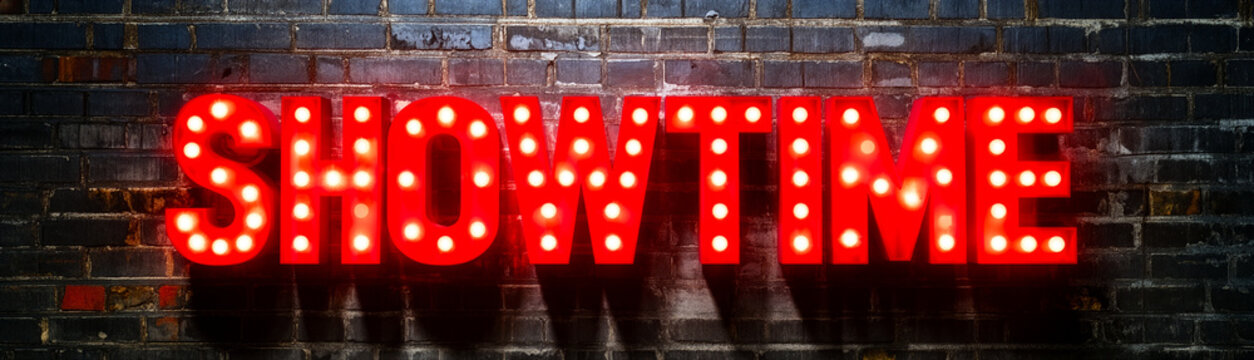 Showtime Marquee Sign on Dark Brick Wall