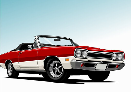 075-38-Classic red and white muscle car, a vintage convertible celebrating automotive design