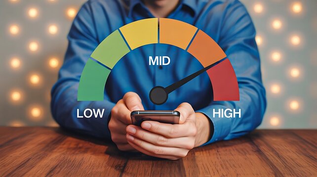 Mobile stress level monitoring concept with risk meter and smartphone usage