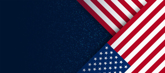 Obraz premium United States flag with folded geometric corners on blue textured background