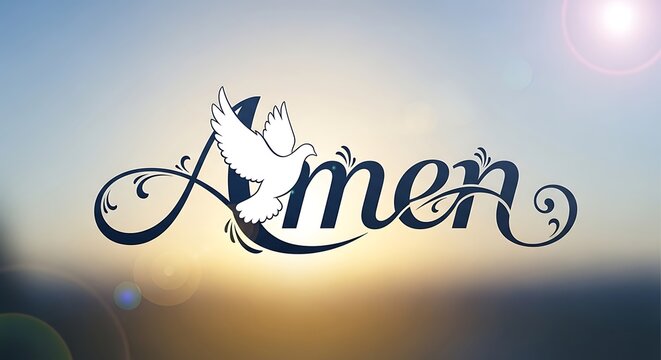 Elegant amen design with dove symbol against a soft sunset inspired background