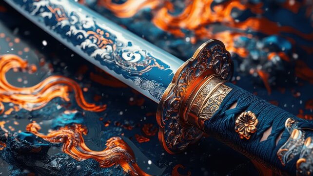 Textured pattern style samurai sword with layered textures and intricate details.