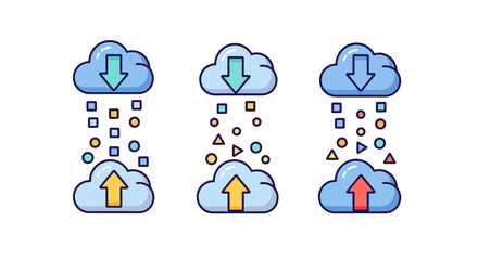 Obraz premium Clouds with arrows and symbols falling.