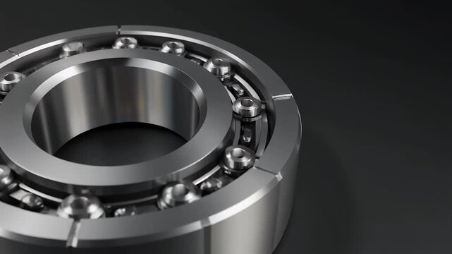 Precision steel ball bearing rotating macro closeup.