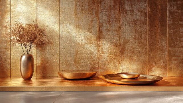 Sophisticated textured pattern style gold chrome podium with rich, tactile details.