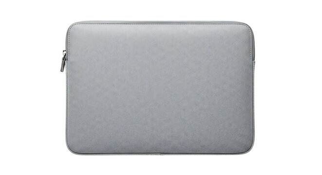 A sleek, minimalist grey laptop sleeve with a zipper closure, designed for protecting portable computers.  isolated on transparent background