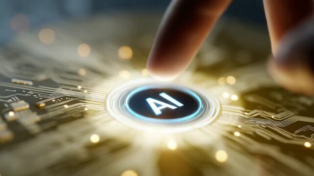 AI Activation: A finger presses the 'AI' button, illuminating the core of artificial intelligence. It represents the forefront of technology