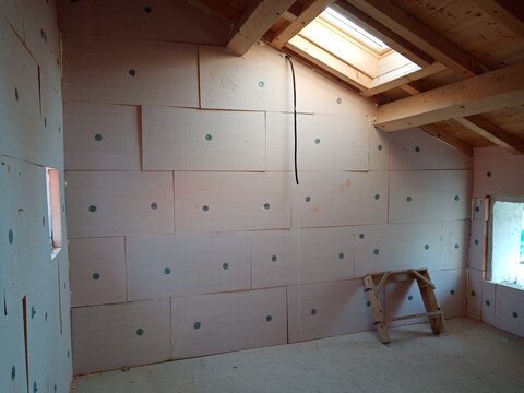 installation of insulation boards fixed to the wall