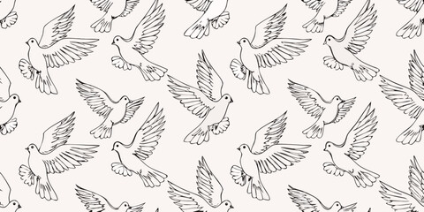 Fototapeta premium A flock of birds in flight a hand drawn sketch pattern
