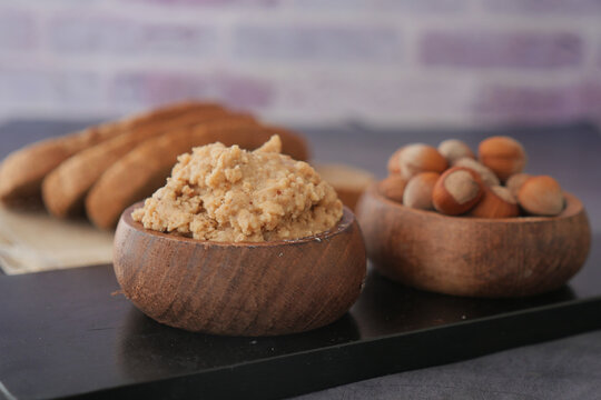 hazelnut spread in a bowl on a table 