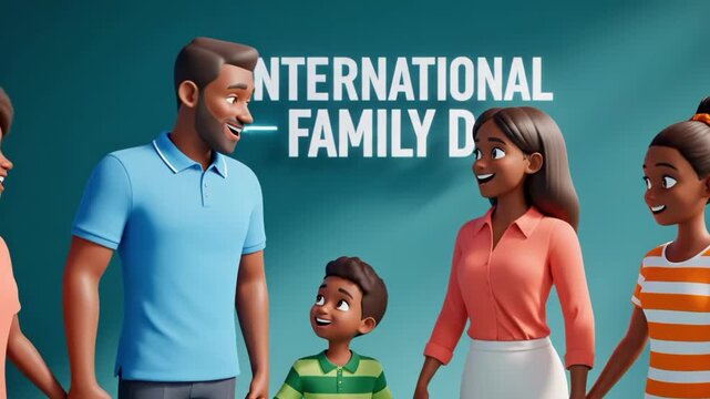 International family day illustration with diverse cartoon family