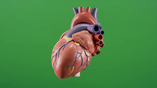 Rotating human heart anatomy model isolated greenscreen.