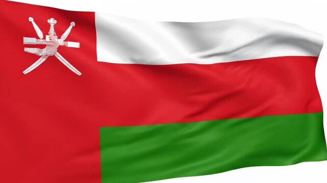 Omani flag waving on white background