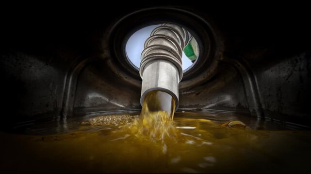 Refilling fuel seen from inside of gas tank of a car