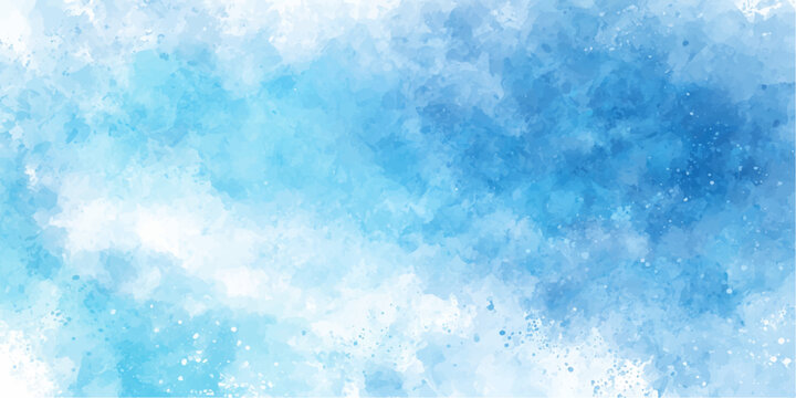 An abstract blue watercolor and grunge background featuring soft winter clouds and icy snowflake textures for a serene nature wallpaper