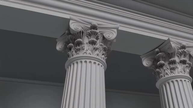 Slow pan across ornate Corinthian columns interior architecture.