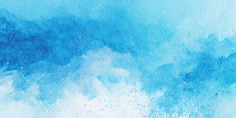 Abstract blue watercolor background with a cold liquid texture of frozen ice and splashing sea waves on a wet glass surface © ZT Stock Studio