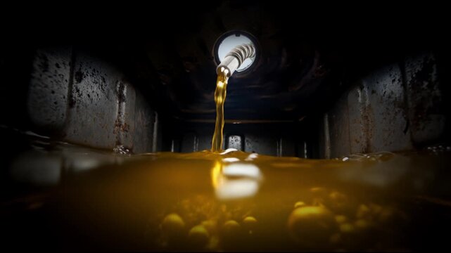 Refilling fuel seen from inside of gas tank of a car