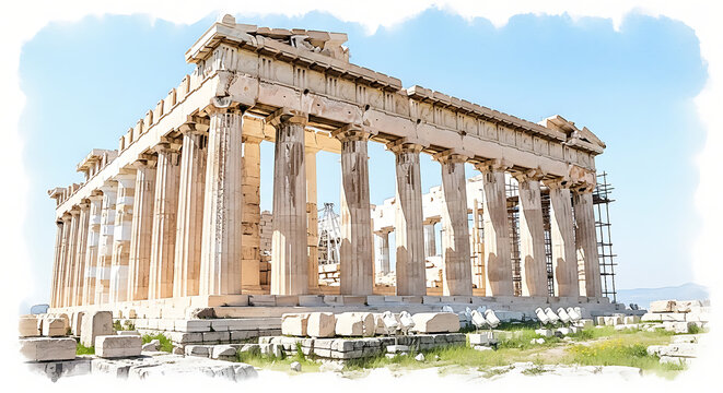 The majestic Parthenon temple on the Acropolis of Athens, Greece, under a clear blue sky, showcasing ancient Greek architecture and historical significance.