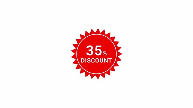 Thirty five percent discount sticker animation with transparent background. 35% Off Sale . Red Label Promo Banner Popup. 35% Offer Sale,35% Discount Offer Sticker.