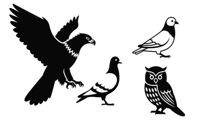 Obraz premium Birds Silhouette Eagle Pigeon Dove Owl.