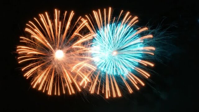 Celestial Symphony of Light: A stunning display of vibrant fireworks bursts across the dark canvas of night, creating a mesmerizing spectacle of color and illumination.