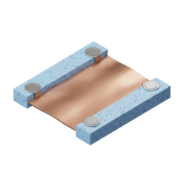 Copper Sheet Held by Magnetic Clamps on Support Blocks