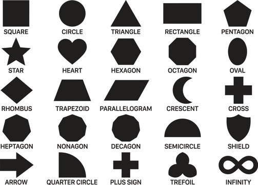 A collection of various geometric shapes on a white background