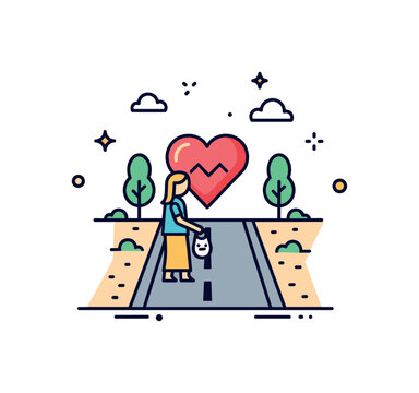 Good Samaritan parable symbolism featuring a small road scene with a heart icon representing compassion and kindness toward others. The visual metaphor