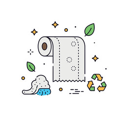 Naklejka premium Paper towel sustainability concept focused on a reusable cloth replacing a disposable roll, with small leaf and recycle icons subtly reinforcing eco-friendly