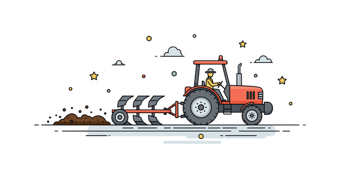 Modern farming with tractors agricultural worker operating a tractor with attached plow moving through a field preparing soil for planting. The scene captures