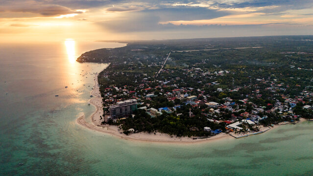 sunset aerial drone view of Bantayan Island, Cebu, Philippines travel destination