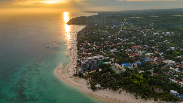 sunset aerial drone view of Bantayan Island, Cebu, Philippines travel destination