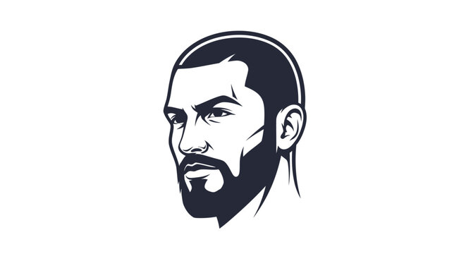 Stylized portrait of serious man with beard and short hair
