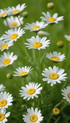 Fototapeta premium White Daisy Flowers with Yellow Centers in Meadow