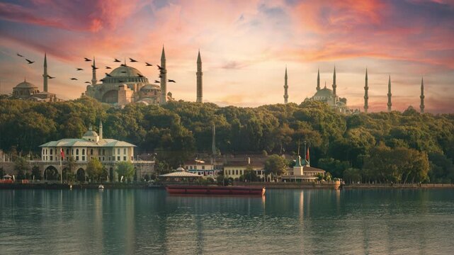 Hagia Sofia and Sultanahmet Mosque in Istanbul Turkey