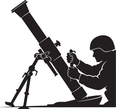 Vector silhouette of soldier operating mortar