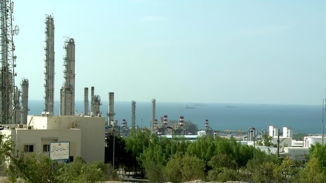 Petrochemical plant at Asalouyeh, Iran. Asalouyeh is the onshore location for the phased development of Iranian part of Pars gas field, the largest gas field in the world