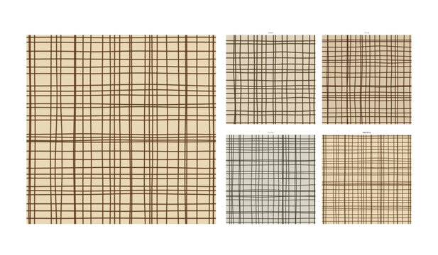 Coarse Burlap Weave Hand Drawn Grid Surface Raffia Natural Fiber - Freehand Stroke Grid Forming Seamless Repeat for Surface Pattern Design with Raffia Artistic Quality and Freehand Marking Feel