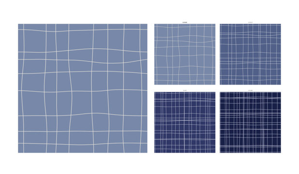 Shibori Indigo Dye Hand Drawn Grid Pattern Rinse Immersion - Sparse Repeating Motif for Wrapping Paper Notebook and Textile Use Featuring Irregular Pen Marks and Authentic Artistic Character
