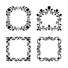 Obraz premium Set of four black floral frame designs with leaves and roses on white background